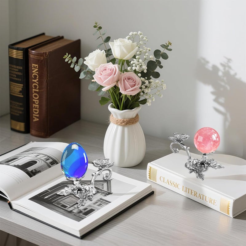 GeryVtee 4PCS Crystal Ball Stand Sphere Display Stand Metal Crystal Holder Balls Ornament Rack Holder Metal Base Flower Shape (Silver) - Image 5
